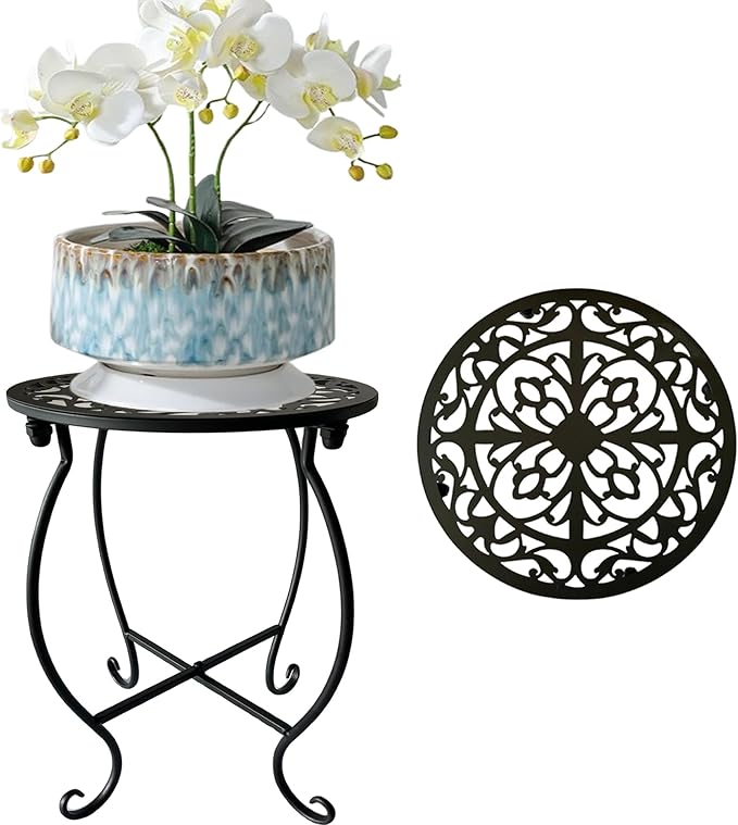 EKINIYAR Plant Stand Indoor Outdoor, 15" Tall Flower Pot Stand, Round Metal Corner Plant Stand for Flower Pot, Rustproof Flower Plant Rack Holder for Home, Garden, Patio, Plant Lovers 1 Count