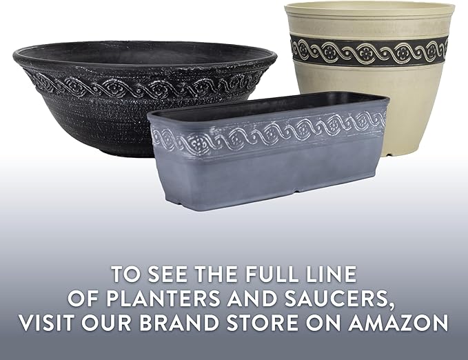Classic Home and Garden Corinthian Rectangular Trough Window Box Planter, 10", Storm Gray, Pack of 3