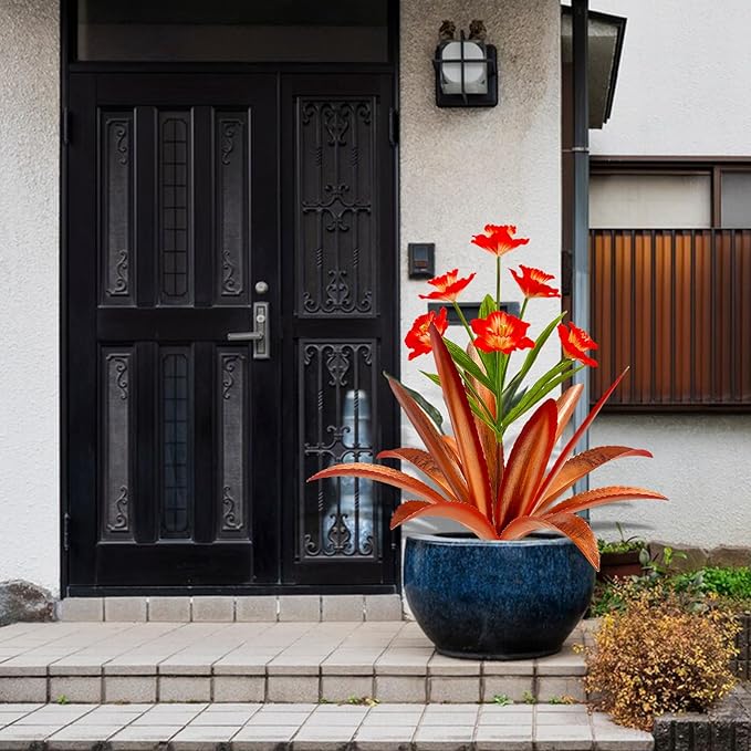 TOMBABY Huge Metal Agave Plants Outdoor Decoration Outdoor Garden Decorated with Flowers Mexican Yard Art Plant Garden Gift (2 Big red)