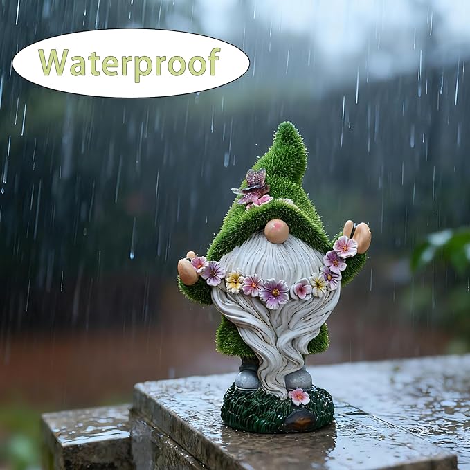 Cynkeyee Garden Gnomes Outdoor Decor Light - Funny Garden Decorations Solar LED for Yard Patio, Home Garden Statues Ornaments, Housewarming Gifts for Family Green 5.5x3.5x8.5 Inch