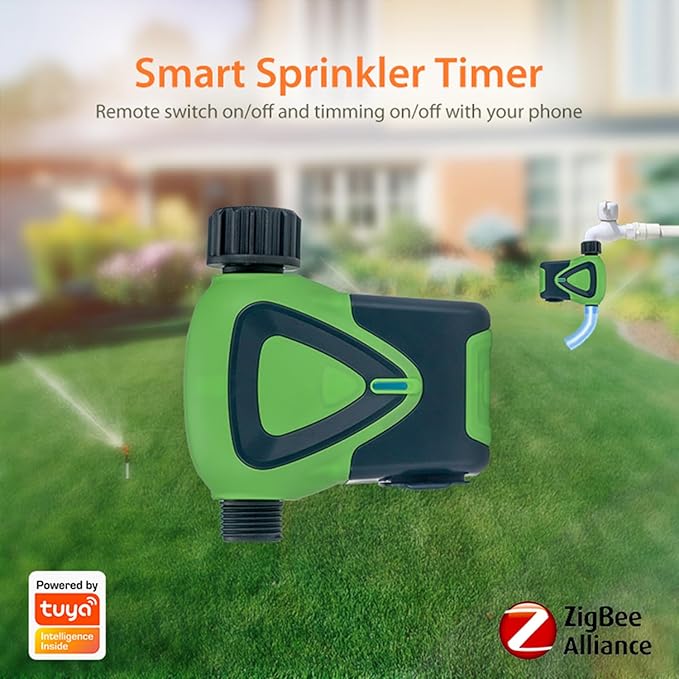 Smart Water Timer: Zigbee Sprinkler Timer, Wireless Watering System Valve, App & Voice Control, Weather-Based Automatic Rain Delay, Tuya Zigbee Hub Required, Watering Timer for Garden Hose