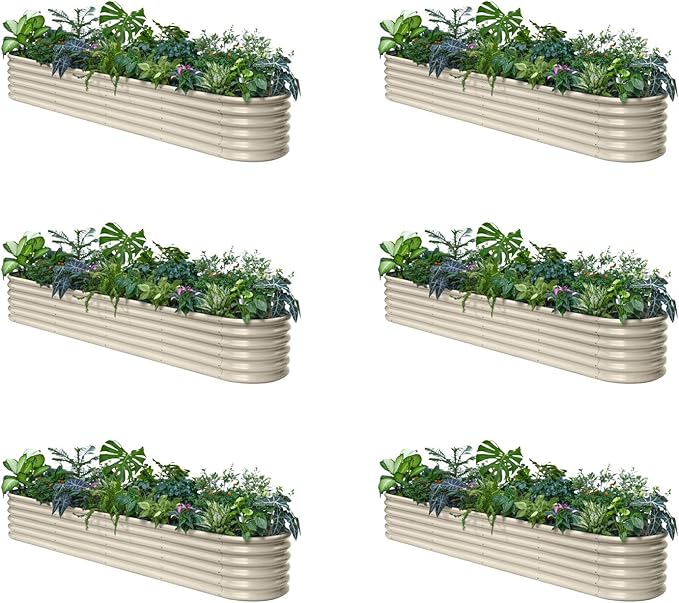 6-Pack Galvanized Raised Garden Bed 10x2x1.5 | 8x4x1.5 ft, 18" Tall Metal Planter Boxes Outdoor for Vegetable Herbs, Modular Raised Flower Bed for Gardening with Zn-Al-Mg Coated - Sand Beige