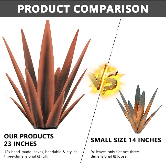 TOMBABY Enlarge Metal Plants Tequila Rustic Sculpture, Outdoor Patio Yard, Home Decor Hand Painted Agave Garden Statue, Outdoor Lawn Ornaments Yard Stakes for Mom Gift (1 Large coppery)