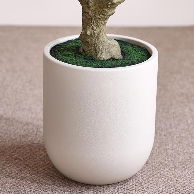SOGUYI Olive Tree Artificial Indoor, 8FT Tall Faux Olive Tree with 11.5in White Cylinder Round Planter, Artificial Plants with Natural Wood Trunk and Lifelike Leaves for Home Office Decor