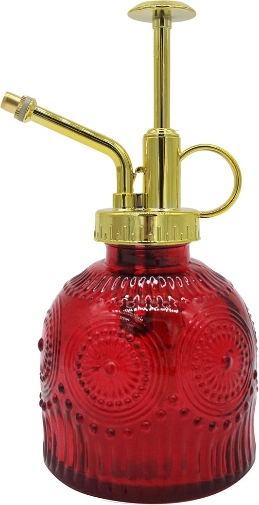 Glass Plant Mister Spray Bottle, 230ML Vintage Plant Spritzer, Succulent Watering Bottle Glass with Top Pump, Small Plants Sprayer Watering Can for Indoor Outdoor House(Red)
