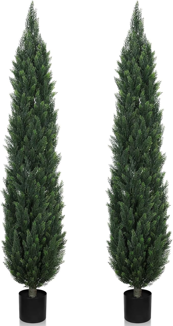 6FT Artificial Topiary Cedar Tree for Outdoor Porch, UV-Resistant Large Faux Pine Trees for Outdoor Planters, Potted Fake Cypress Shrubs Bushes for Front Porch Patio Home Entrance, Set of 2