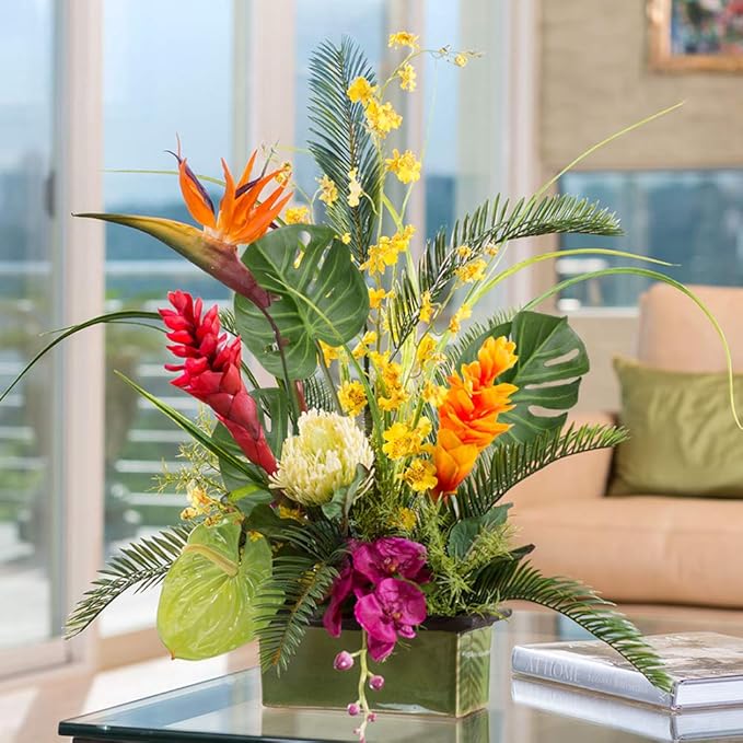DVGUN 6 Pack Artificial Palm Plants Leaves Faux Turtle Leaf Fake Tropical Large Palm Tree Leaves Imitation Leaf Artificial Plants for Home Kitchen Party Flowers Arrangement Wedding Decorations