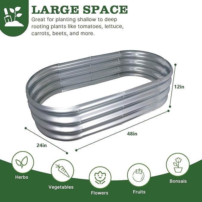 4x2x1 ft Galvanized Raised Garden Bed Outdoor, 1-Pack 12" Tall Metal Planter Boxes for Planting Vegetables, Flowers, Herbs, Tomato - Corrugated Rust-Resistant Elevated Garden Beds Kit, Silver