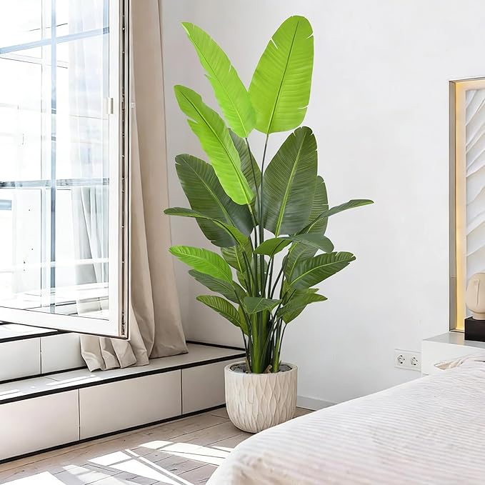 Bird of Paradise Plant Artificial 7FT - Tall Faux Plants Indoor with 22 Lifelike Leaves Trunks, 84" Large Fake Tropical Floor Plant for Home Office Living Room Bedroom Indoor Decor