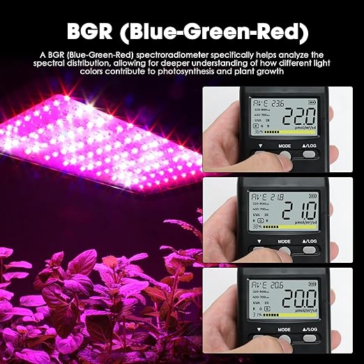 3-in-1 PAR Meter 320-800nm PPFD Tester Meter Measures PPFD/UVA/IR Light Intensity, Quantum PAR Meter for LED Grow Lights, Spectroradiometer RGB Meter 5000μmolm/s with Data Records, Hold/MAX/MIN/AVG
