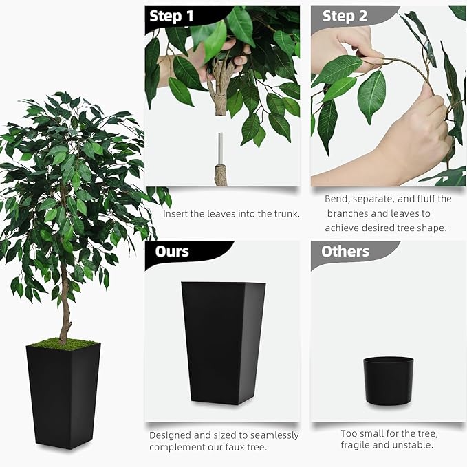 ASTIDY Artificial Ficus Tree 5FT - Faux Indoor Tree with White Tall Planter - Fake Ficus Floor Plant Potted - Artificial Silk Tree for Home Office Living Room Decor Indoor