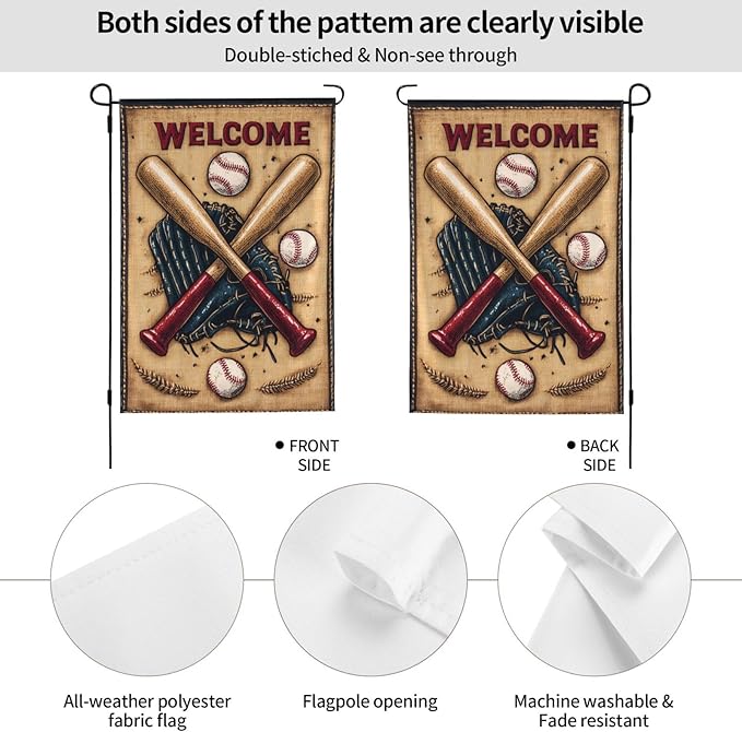 Baseball Sport Garden Flag 12x18 Inch Double Sided All-Weather Polyester Outdoor Flag For Patio Lawn Yard And Garden Welcome Decor