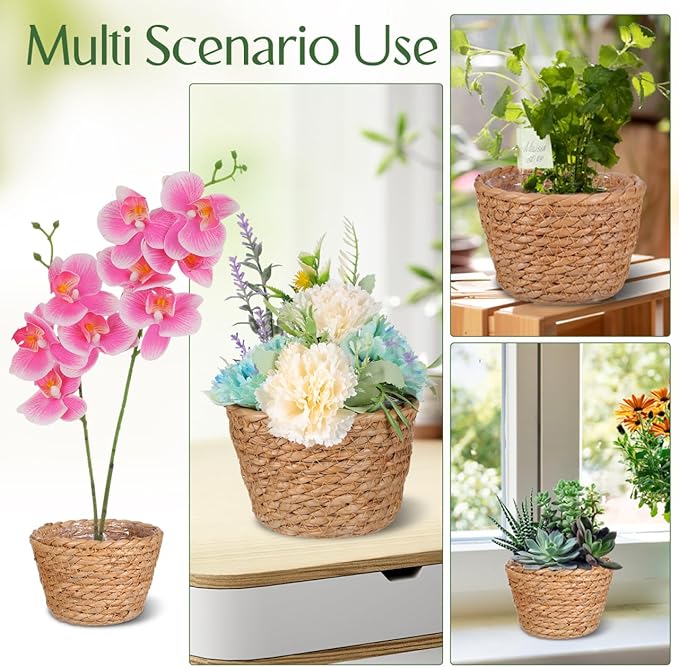 Alipis Seagrass Planter Basket: 5.11" Mini Woven Flower Pots with Leak-Proof Liner - Rattan Storage Basket Plant Container for Indoor Outdoor Garden Home Office Decor