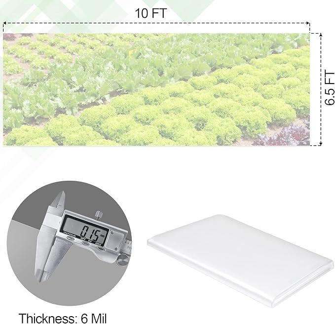 6.5 x 10 FT Clear Greenhouse Plastic Sheeting, 6 Mil Polyethylene Film Heavy Duty, Water Sun Frost Wind Dust Resistant Winter Hoop House Toughness Plastic Cover for Farming, Gardening, Agriculture,DIY