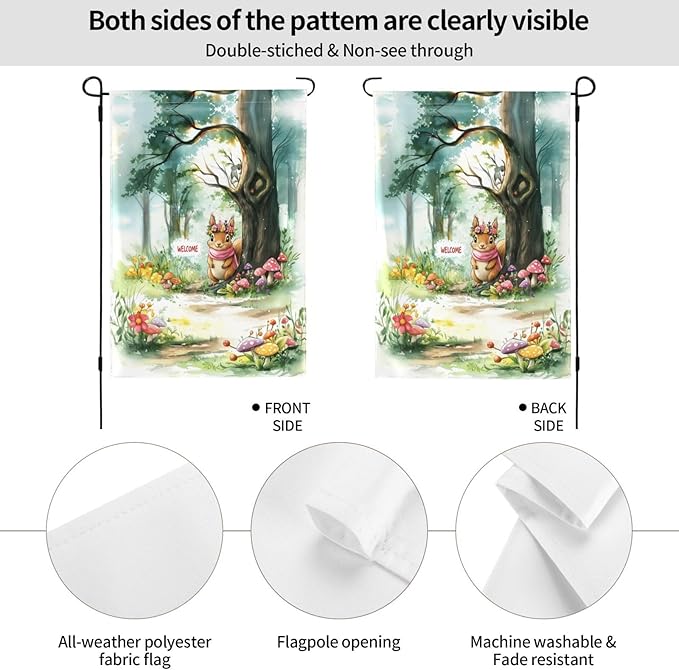 Squirrel And Tree Garden Flag 12x18 Inch Double Sided All-Weather Polyester Outdoor Flag For Patio Lawn Yard And Garden Welcome Decor