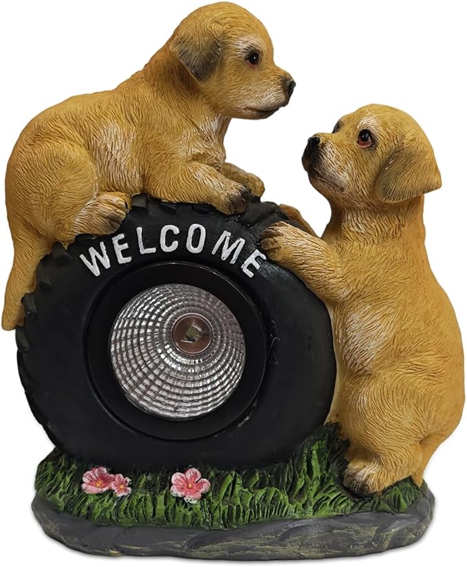 Solar Garden Statue LED Outdoor Garden Decor Funny Animal Sculpture for Yard Patio Lawn Weatherproof Resin Birthday Art Gift（Dog）