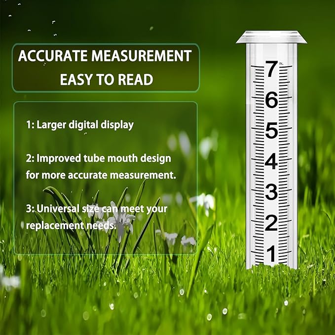 Rain Gauge Replacement Tube,7" Capacity Accurate Rain Gauge Tube for Yard,Upgraded Rain Gauge Outdoor Freeze Proof Tube,Plastic Rain Meter Tube,Rainfall Measure Tube,1 Thickened Tube with 1 Brush