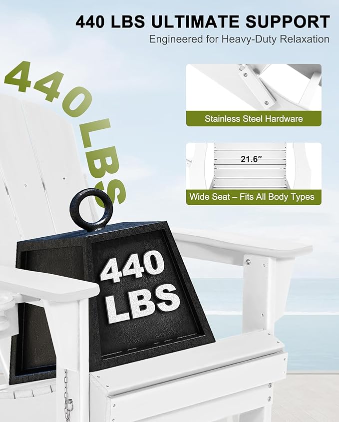 Folding Adirondack Chairs Set 4- Plastic Adirondack Chairs with Cup Holder, Weather Resistant for Outdoor, Patio, Lawn, Garden, Backyard Deck, Fire Pit - White