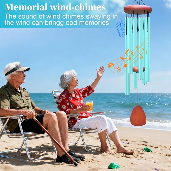 Large Aluminium Wind Chimes Outside, Soothing Melodic Memorial Sympathy Wind Chime, Suitable Outdoor Garden Decor, Gift for Mom Women Neighbors (Blue Wind Chime-36“)