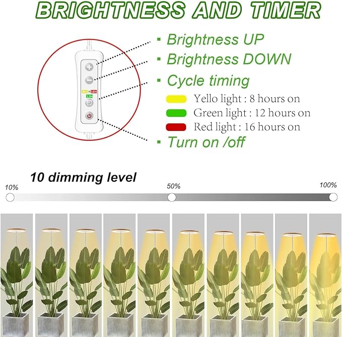 yadoker Plant Grow Light,LED Growing Light Full Spectrum for Indoor Plants,Aluminum Walnut Wood Grain Plant Lights,Height Adjustable, Automatic Timer, 5V Low Safe Voltage