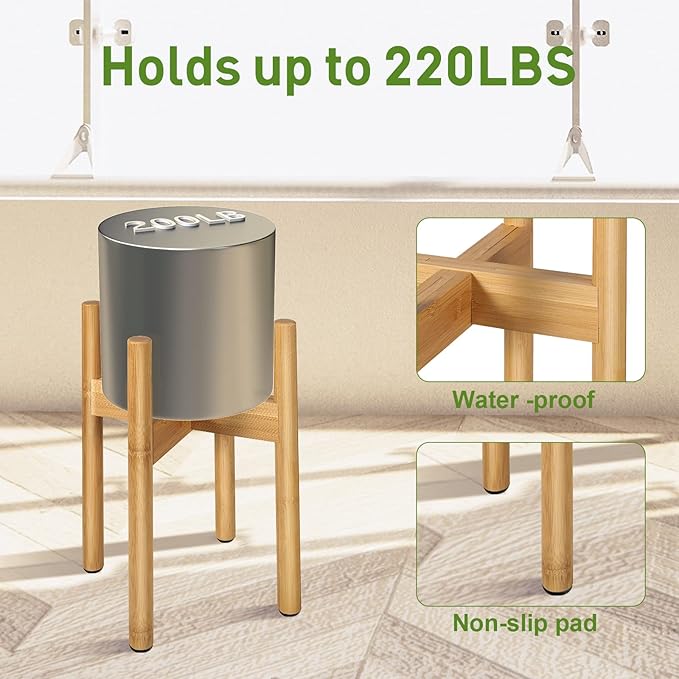 FJO 2Pcs Adjustable Plant Stand Indoor - Bamboo Plant Stands, Bamboo Mid Century Modern Plants Stands, Plant Holder for Living Room Fits 8 to 12 Inches Pots(Pot & Plant Not Included) (Natural)