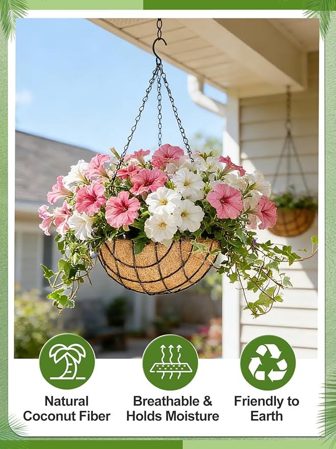 16'' x 40'' Natural Coco Liners for Planters - Coconut Fiber Hanging Basket Liner for Window Box Raised Bed Liner Garden Decoration