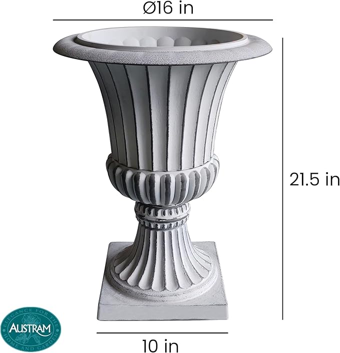Austram Urn Planters 22", Set of 2, Tall Stone-Resin Pedestal Planters for Outdoor Plants, Large Front Porch Decor, Patio Garden Pots, Outdoor Urns for Entryway, Porch & Deck, White Plant Pot