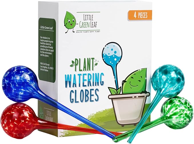 Little Green Leaf LGL Plant Watering Globes - Automatic Self Watering Globes. Decorative Self Watering Planter Inserts. Self Watering Spikes to Support Plant Health. 4 Pack x 350ml.