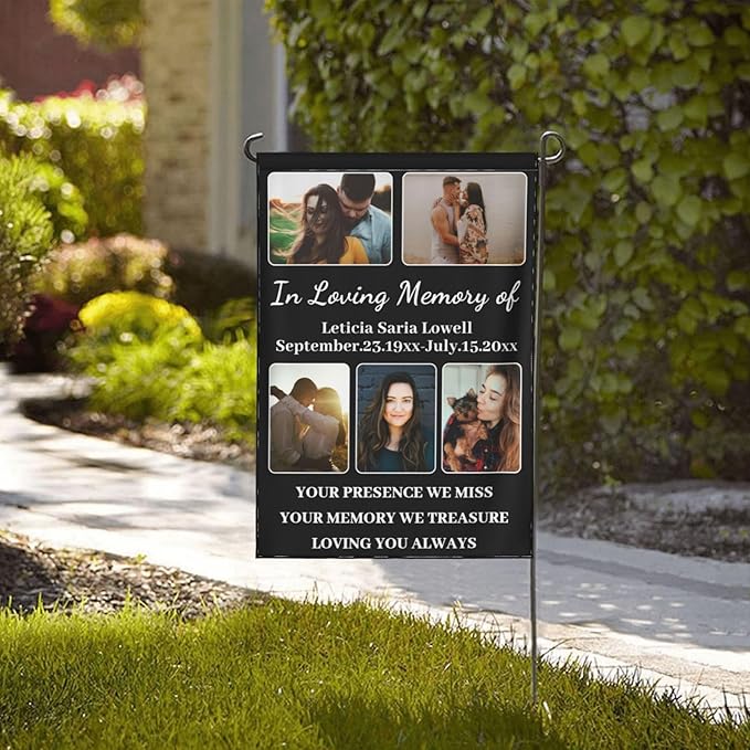 Custom Memorial Flag Personalized Garden Flag for Cemetery in Loving Memory with Photo Name Date Memory Garden Flags For Loss of Loved One Lawn Outdoor Double Sided Yard Flags (Memorial Funeral Flags 1, 12x18(in))