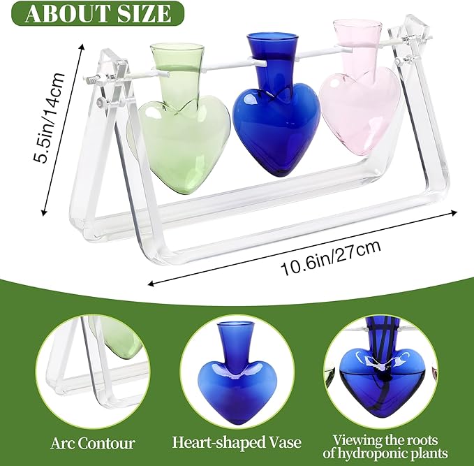CYZglass Clear Plant Terrarium Propagation Stations with Acrylic Stand Birthday Gifts for Women Office Home Decor
