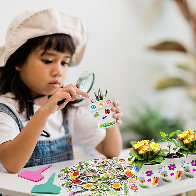 30 Set Garden Paper Pot Craft Kit，DIY Flower Plant Crafts with 216 Foam Stickers Watercolor Pens Plastic Plant Tags for Spring Summer Gardening Art Project Classroom Party Activities (Small)