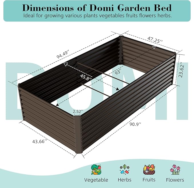 Domi 8×4×2 ft Galvanized Raised Garden Bed, Outdoor Planter Garden Boxes Large Metal Planter Box for Gardening Vegetables Fruits Flowers, Brown
