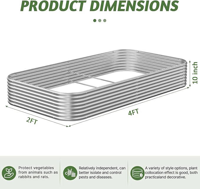 4 Pack Corrugated Galvanized Steel Raised Garden Bed Outdoor, Metal Above Ground Garden Bed for Vegetables and Flowers, Raised Beds for Gardening-4x2FT