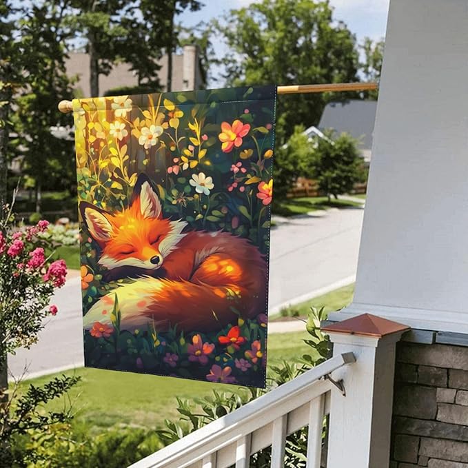 Fox Garden Flag Vertical Double Sided Outdoor Yard Flags 12.5x18 Inch Burlap Banners for House Lawn