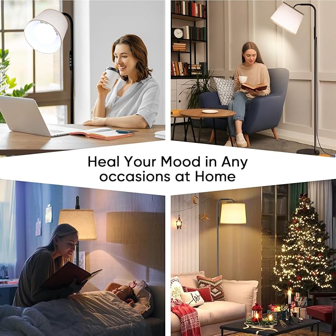 Caromolly Light Therapy Lamp, 10000 Lux Daylight Lamp with Remote & Touch Control, Adjustable Color/Brightness/Timer, Therapy Light Floor Lamp with Linen Shade for Bedroom, Office, Living Room
