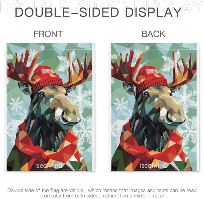 Moose with Red Scarf and Hat Snowflake Christmas Garden Flag, 28x40 Inch Double Sided Linen Holiday Red Winter Farmhouse Yard Outdoor Decoration (4336)