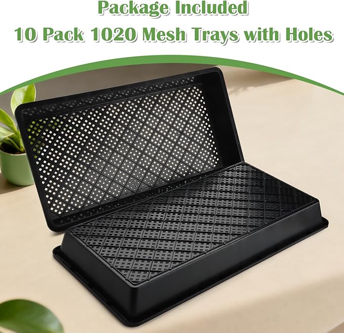 10 Pack 1020 Mesh Trays, Extra Strength 1020 Mesh Bottom Trays with Holes, 20'' x 10'', Heavy Duty Propagation Flats for Microgreens, Seed Starting, Soil Blocks, Hydroponics & Wheatgrass