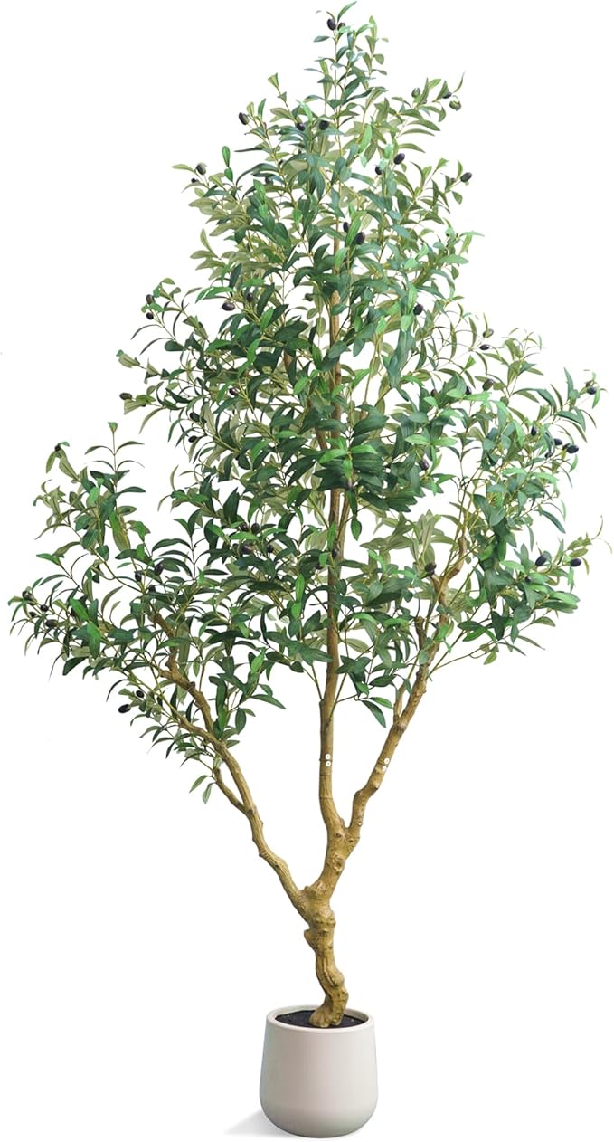Olive Tree 7 feet,Fake Plants Indoor with Lightweight Durable Modern Fiberstone Sphere Planter,Realistic Trunk & Lifelike Leaves, Perfect for Large Spaces & Elegant Home/Office Decor (7FT with Pot)