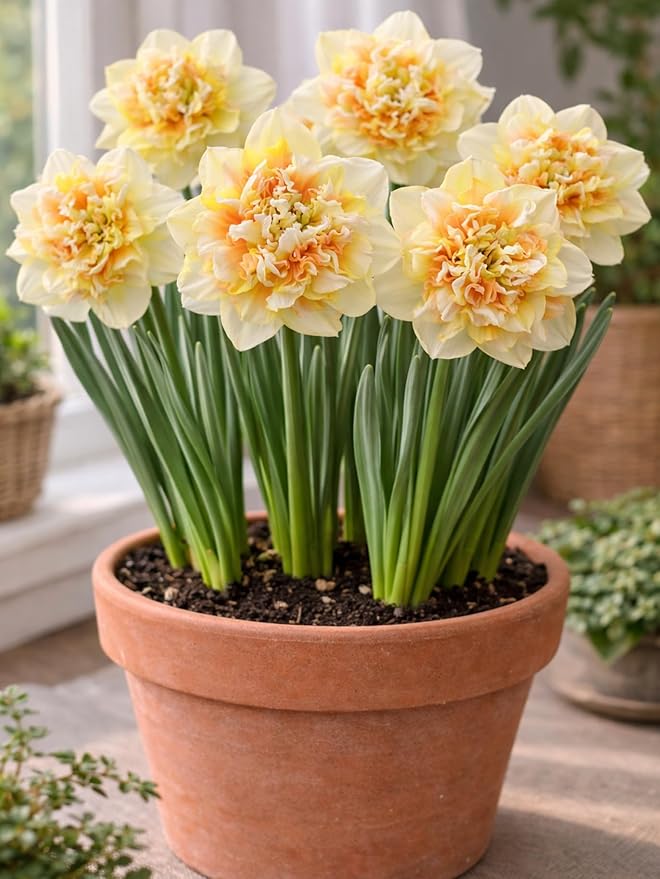 Indoor Pre-Chilled Pom Pom Daffodil Bulbs for Forcing Indoors - Easy to Grow in Dirt Indoors - Prechilled Indoor Bulbs - Bright Blooms During Cold Winter - Holiday Hostess Gift (10 Bulbs)