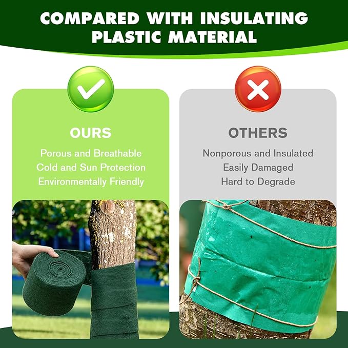 Winter Tree Protection Film, 65 ft x 2 pcs，Prevents Frostbite of Trees in Winter, Protects bark from Animal Damage, Suitable for Garden Ornamental Trees, Fruit Trees, and shrubs. (2, Green)
