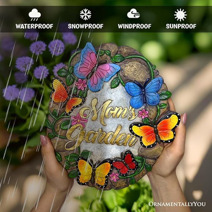 OrnamentallyYou Elegant Resin Stepping Stone, Outdoor Garden Pathway Decoration (Garden with Butterflies Stepping Stone, 9.5" Decorative Outdoor Decoration)