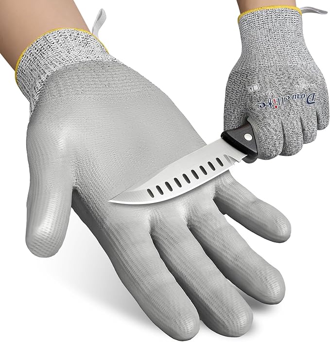 Dowellife Level 5 Cut Resistant Work Gloves for Men and Women, PU Coated Breathable Gardening Gloves, Thin Flexible and Firm Grip for Mechanics and Fishing (Large, Grey)