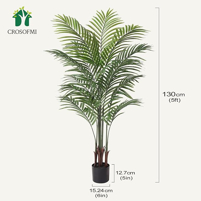 Artificial Areca Palm Plant 5Ft Fake Tropical Palm Tree, Perfect Faux Dypsis Lutescens Plants in Pot for Indoor Outdoor House Home Office Garden Modern Decoration Housewarming Gift,2Pcs