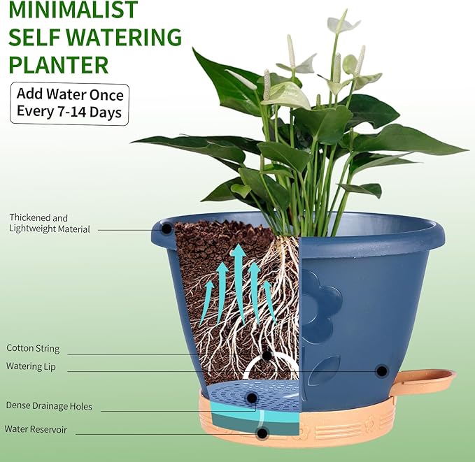 XMPBFYH Plant Pots, Flower Pots for Indoor/Outdoor Plants, Self Watering Plastic Planters Pots with Drainage Holes, Saucer & Reservoir, Decorative Nursery Planting Pots(10 Inch Set of 4)