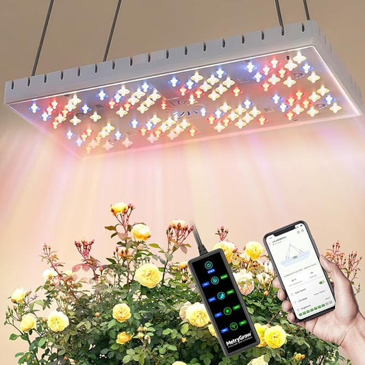 MetryGrow Grow Lights for Indoor Plants, [Smart APP & Expansive 2x2 Ft Coverage] Genuine 48Watt LED Full Spectrum Hanging Growing Plant Lamps, 8-Level Brightness（No Stand）