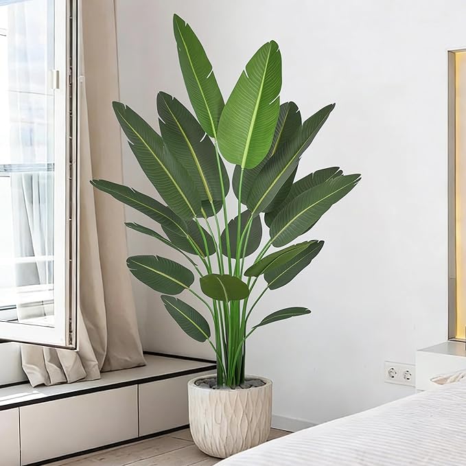 7FT Bird of Paradise Artificial Plant, 84" Tall Artificial Plants Indoor with 19 Realistic Leaves, Fake Floor Plant Faux Tropical Trees with Pot for Home Living Room Office Mall Indoor Decor