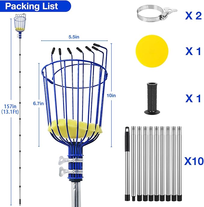 Fruit Picker Tool with Basket, 35-72 Inch Adjustable Long Handle Fruit Picking Pole - for Harvesting Lemon Avocado Apple Mango Pear Orange & Tall Tree Fruits