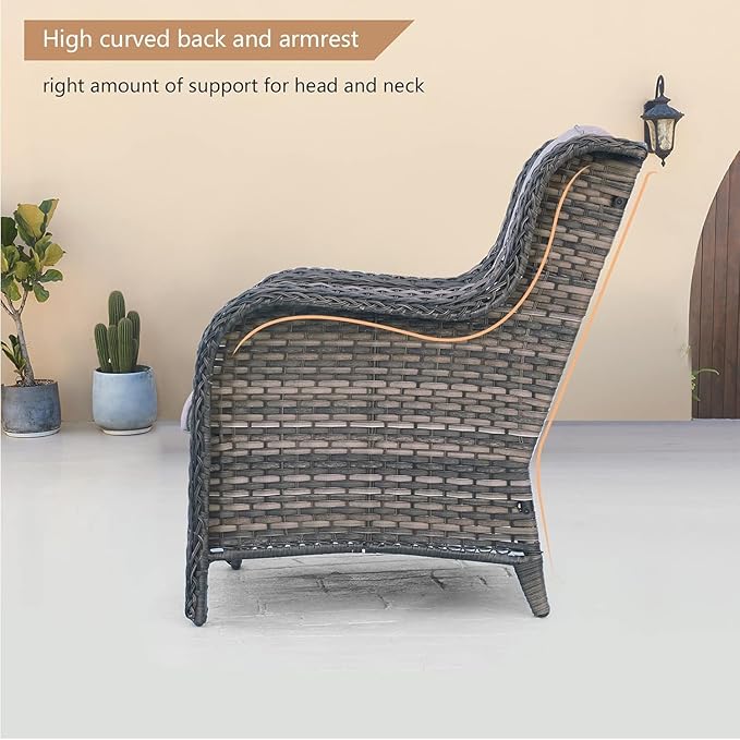 HUMMUH 6 Pieces Patio Furniture Set with Fire Pit Table High Back Outdoor Conversation Set Wicker Patio Couch Outdoor Chairs Ottomans for Balcony Garden,Lawn,Deck