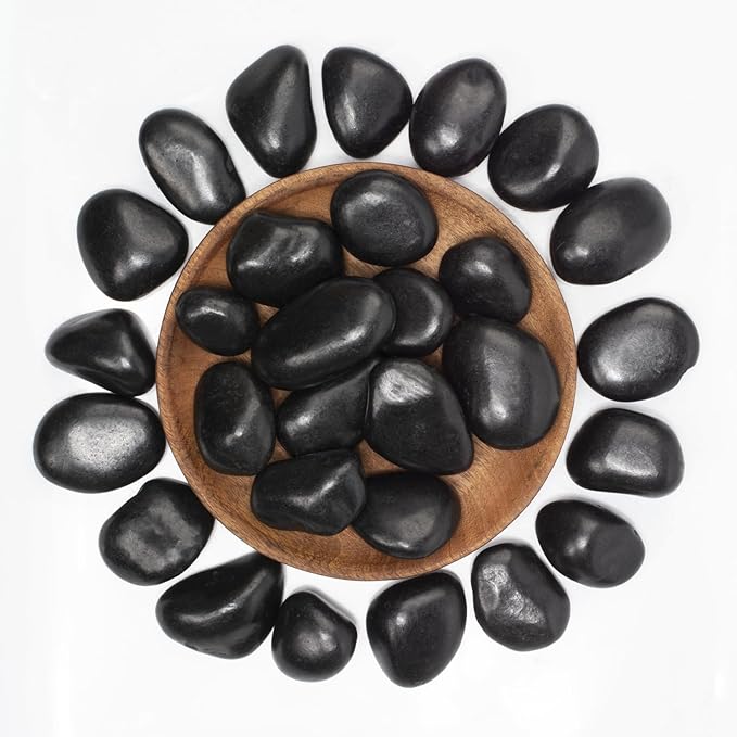 LOOIOOJ 20 lbs Black River Rocks - Large Polished Black Pebbles for Plants & Garden Decorative Stones，1-2" Polished Pebbles for Landscaping, Fish Tanks, Flower Pots, Water Fountains
