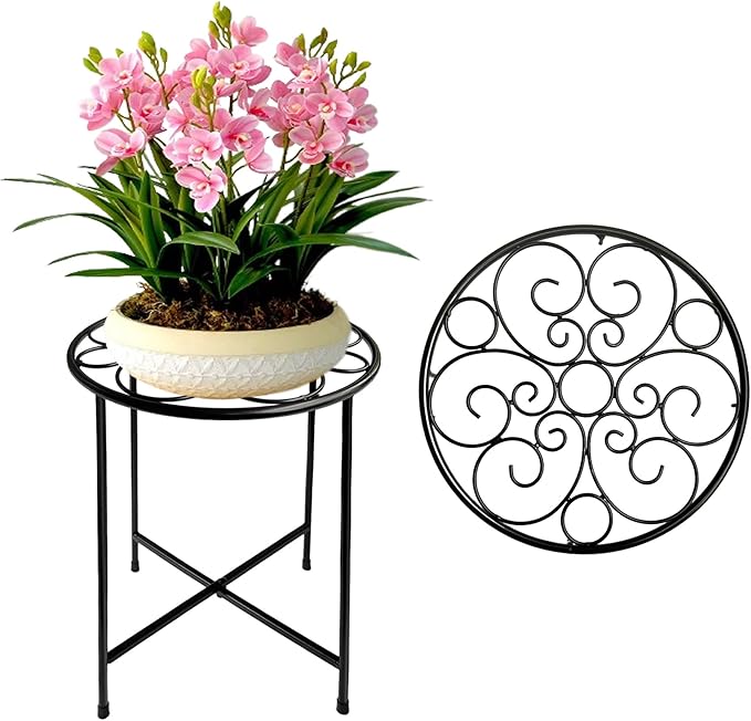 ZEECER Plant Stand, Round Plant Stands Indoor Outdoor, Retro Design 15'' Tall Plant Stand, Rust-proof Coated Metal Plant Pot Stand Flower Stands for Indoor Plants Patio Garden Home Decor Set of 1